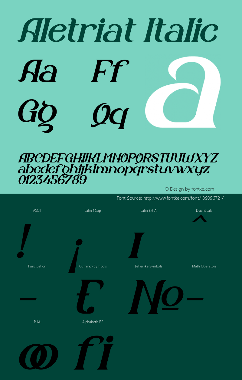 Aletriat Italic Version 1.00;November 23, 2021;FontCreator 13.0.0.2680 64-bit图片样张