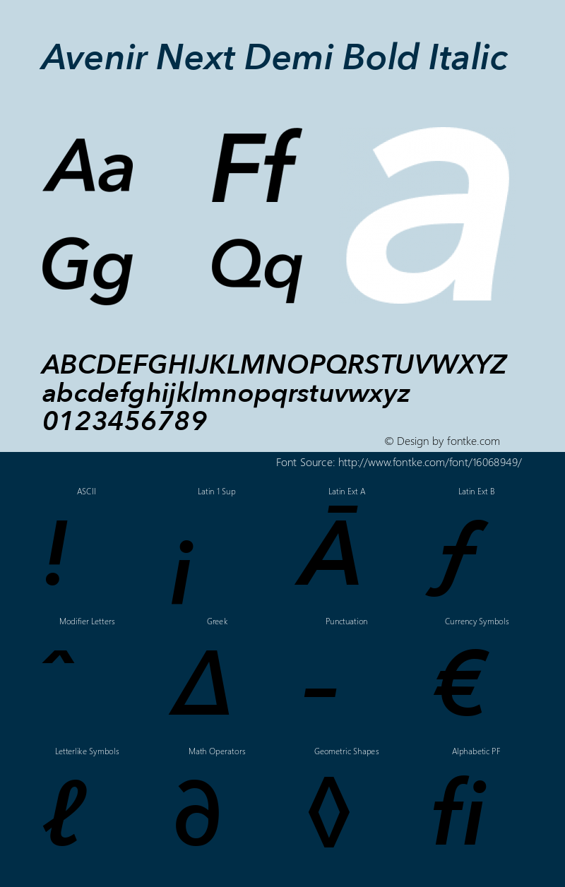 Avenir Next Demi Bold Italic 8.0d2e1 Font Sample