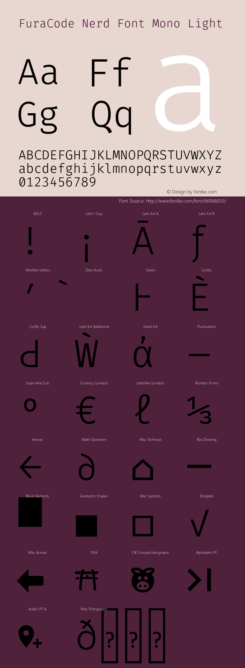 Fura Code Light Nerd Font Complete Mono Version 1.206;PS 001.206;hotconv 1.0.88;makeotf.lib2.5.64775 Font Sample