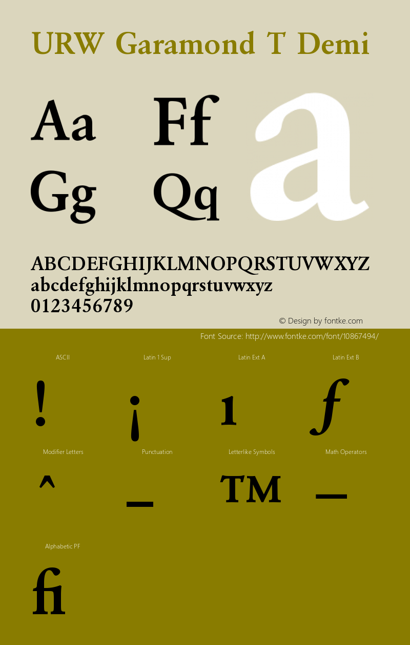 URW Garamond T Demi Version 001.005 Font Sample