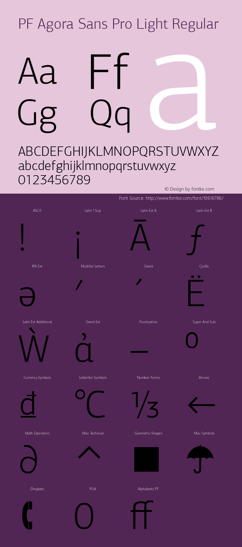 PF Agora Sans Pro Light Regular Version 1.000 2006 initial release Font Sample