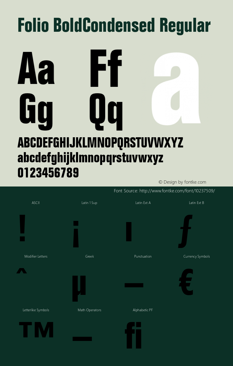 Folio BoldCondensed Regular OTF 1.0;PS 001.001;Core 1.0.22 Font Sample