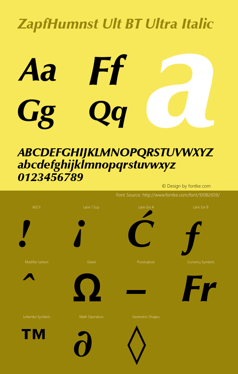 ZapfHumnst Ult BT Ultra Italic mfgpctt-v4.4 Dec 29 1998 Font Sample