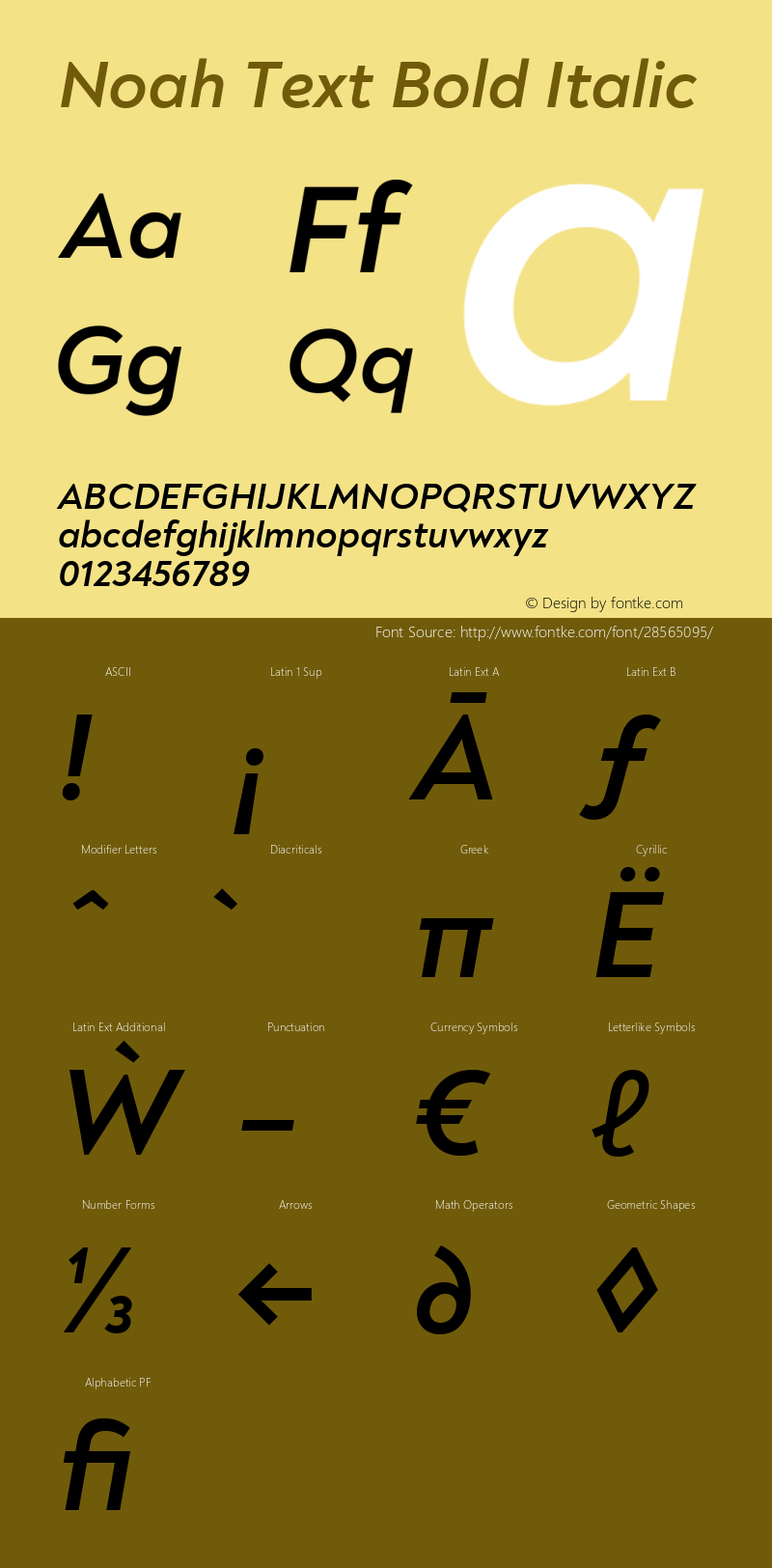 Noah Text Bold Italic Version 1.000; ttfautohint (v1.8) Font Sample