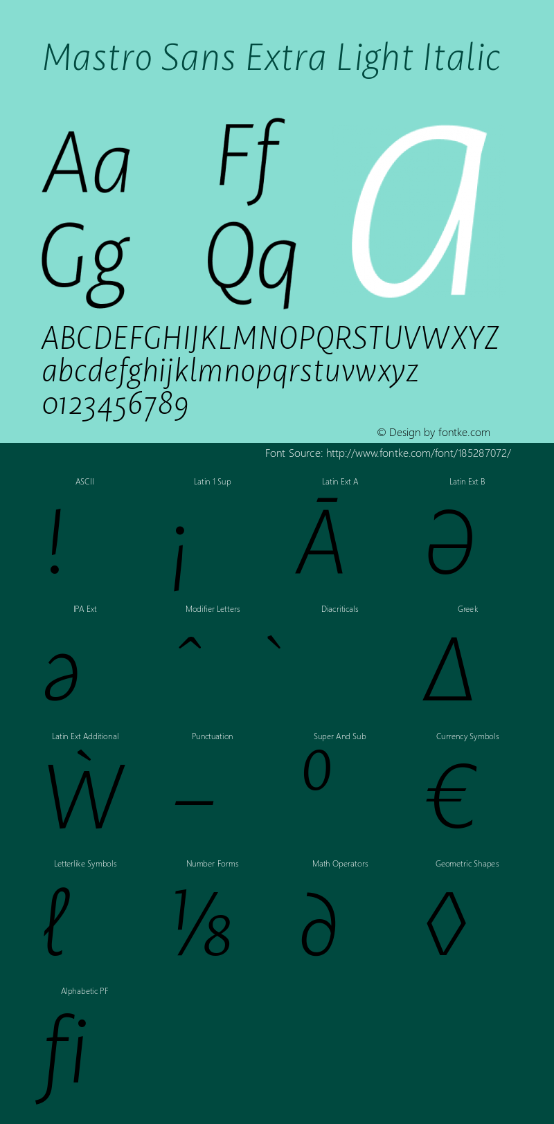 Mastro Sans Extra Light Italic Version 1.000;PS 001.000;hotconv 1.0.88;makeotf.lib2.5.64775图片样张