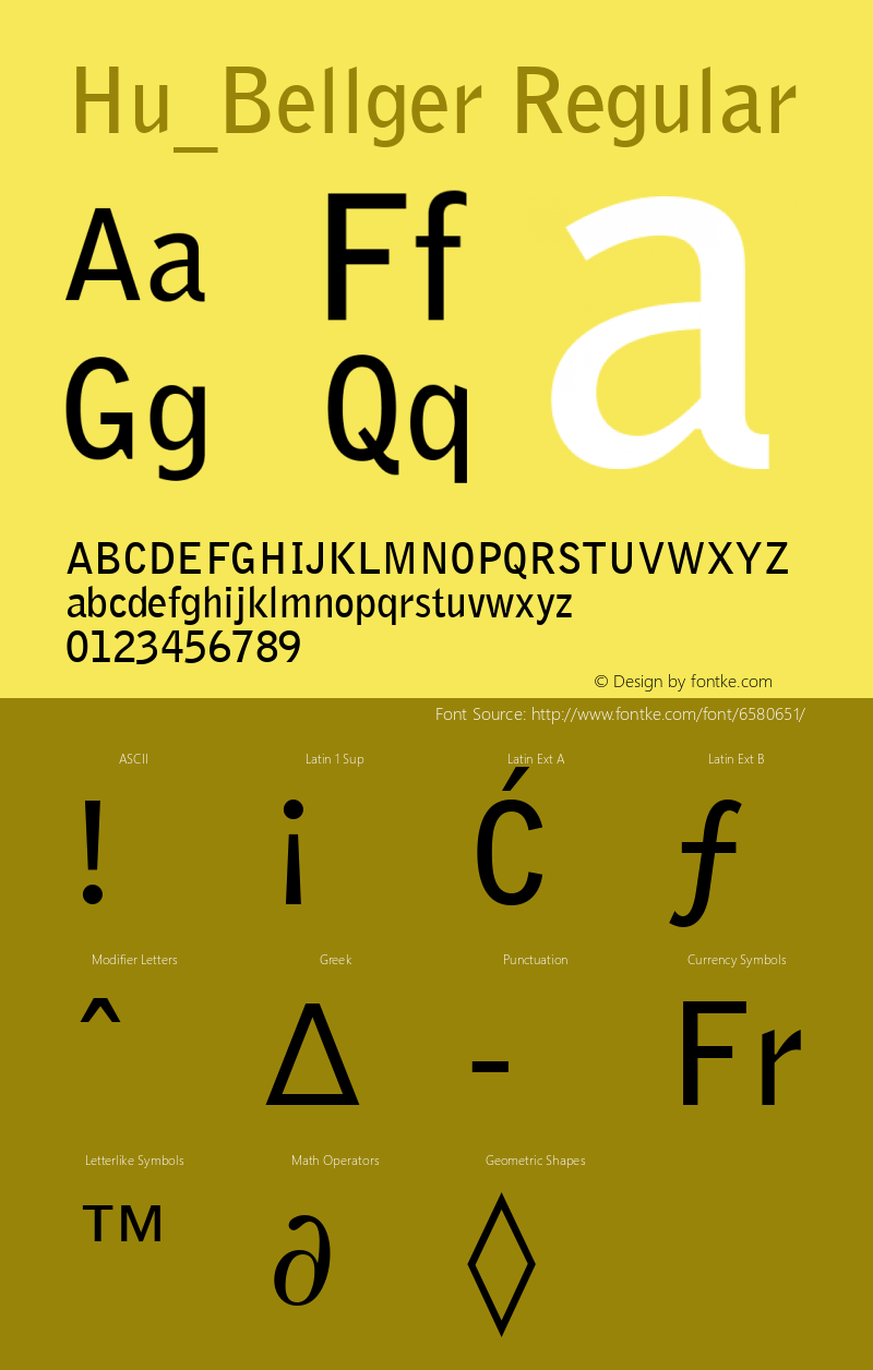 Hu_Bellger Regular Copyright (c) 1997 by WoodStone. Font Sample