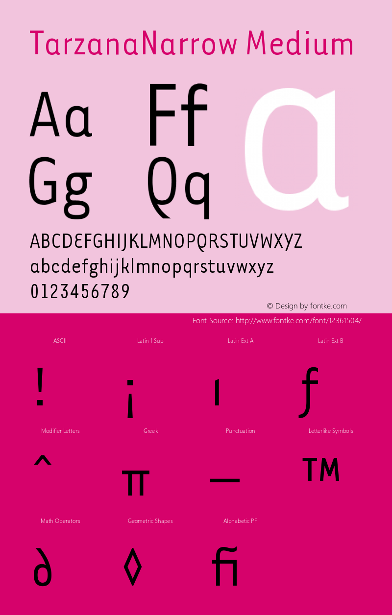 TarzanaNarrow Medium Version 001.000 Font Sample