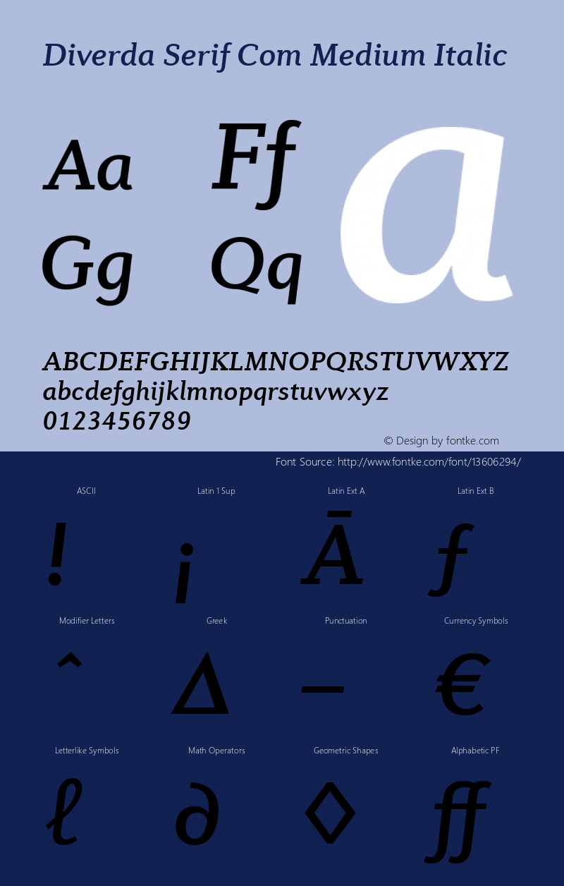 Diverda Serif Com Medium Italic Version 1.20 Font Sample