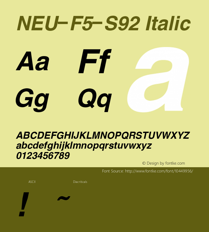 NEU-F5-S92 Italic 2.00 Font Sample