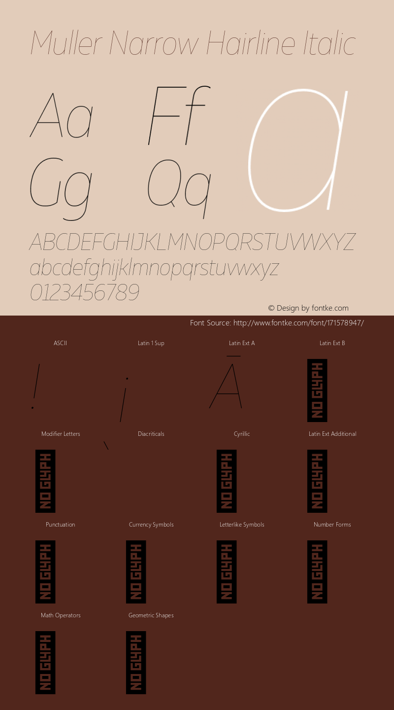 Muller Narrow Hairline Italic Version 1.000;PS 001.000;hotconv 1.0.88;makeotf.lib2.5.64775图片样张