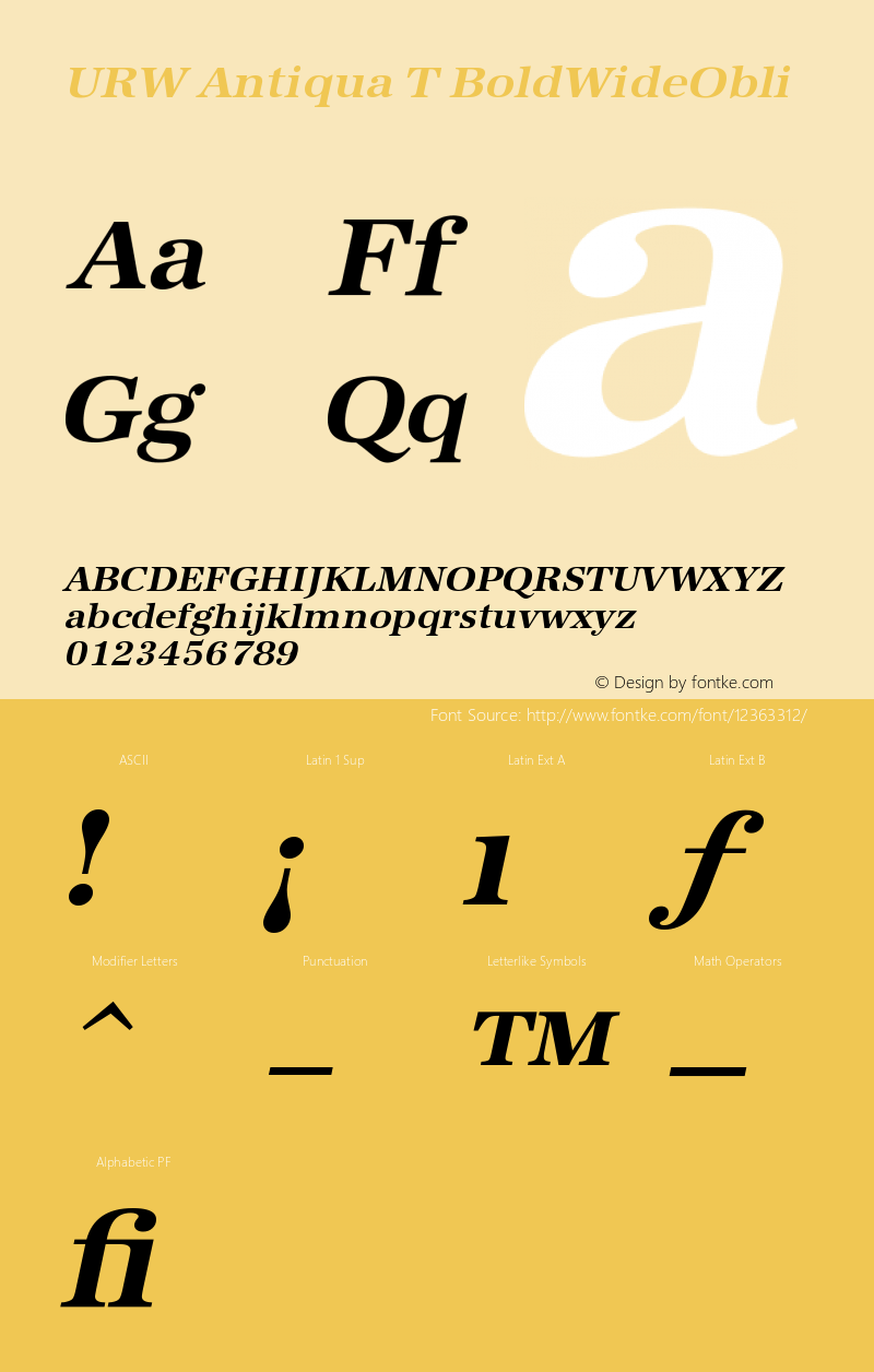 URW Antiqua T BoldWideObli Version 001.005 Font Sample