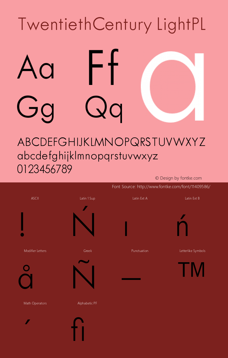 TwentiethCentury LightPL Version 001.000 Font Sample