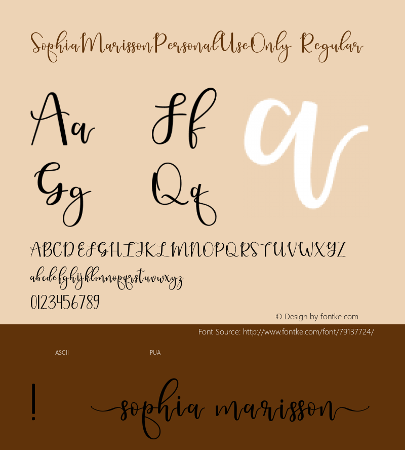 Sophia Marisson Personal Use Only Version 001.000 Font Sample