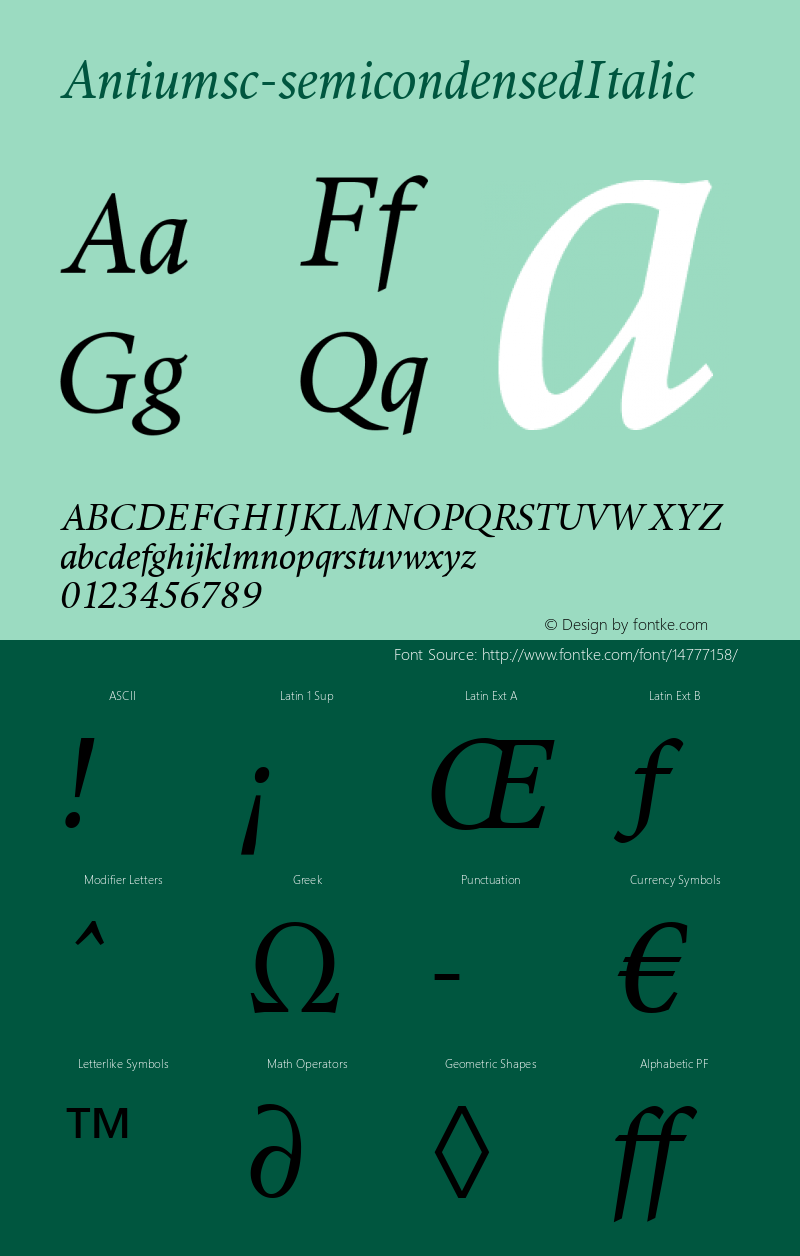 Antiumsc-semicondensedItalic ☞ Version 2.001;com.myfonts.eurotypo.antium.semicondensed-italic.wfkit2.3xhh Font Sample