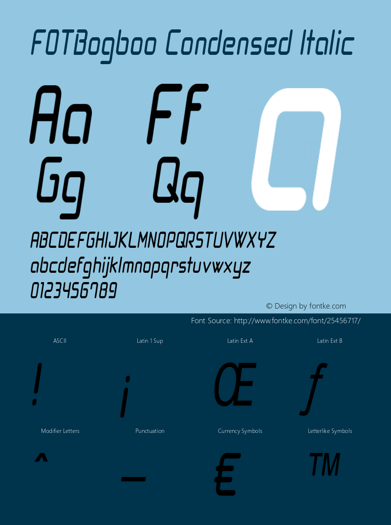 FOTBogboo-CondensedItalic Version 1.000 Font Sample