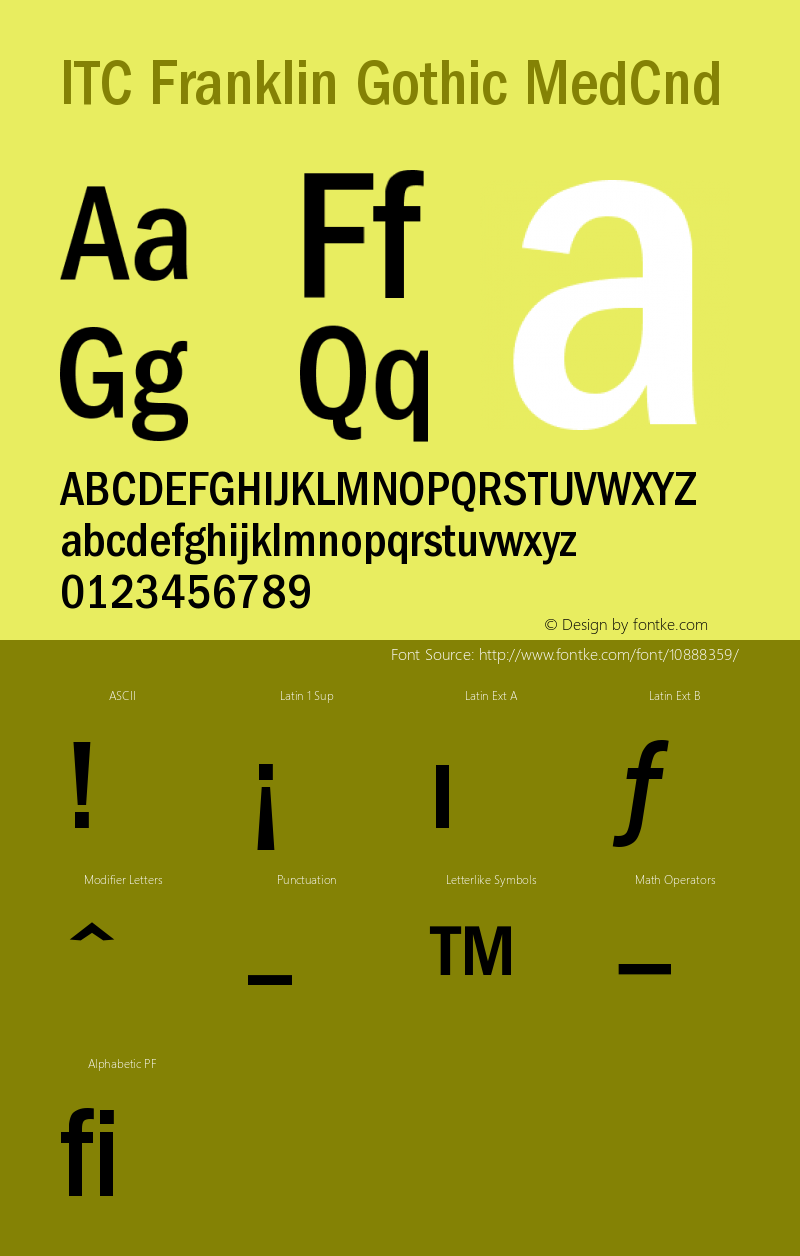 ITC Franklin Gothic MedCnd Version 001.000 Font Sample