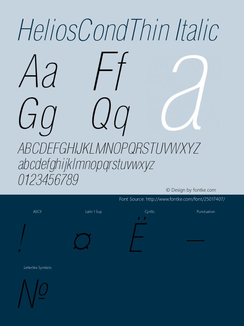 HeliosCondThin Italic Version 001.001 Font Sample