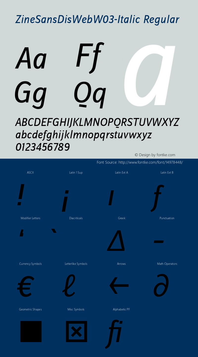 ZineSansDisWebW03-Italic Regular Version 7.504 Font Sample