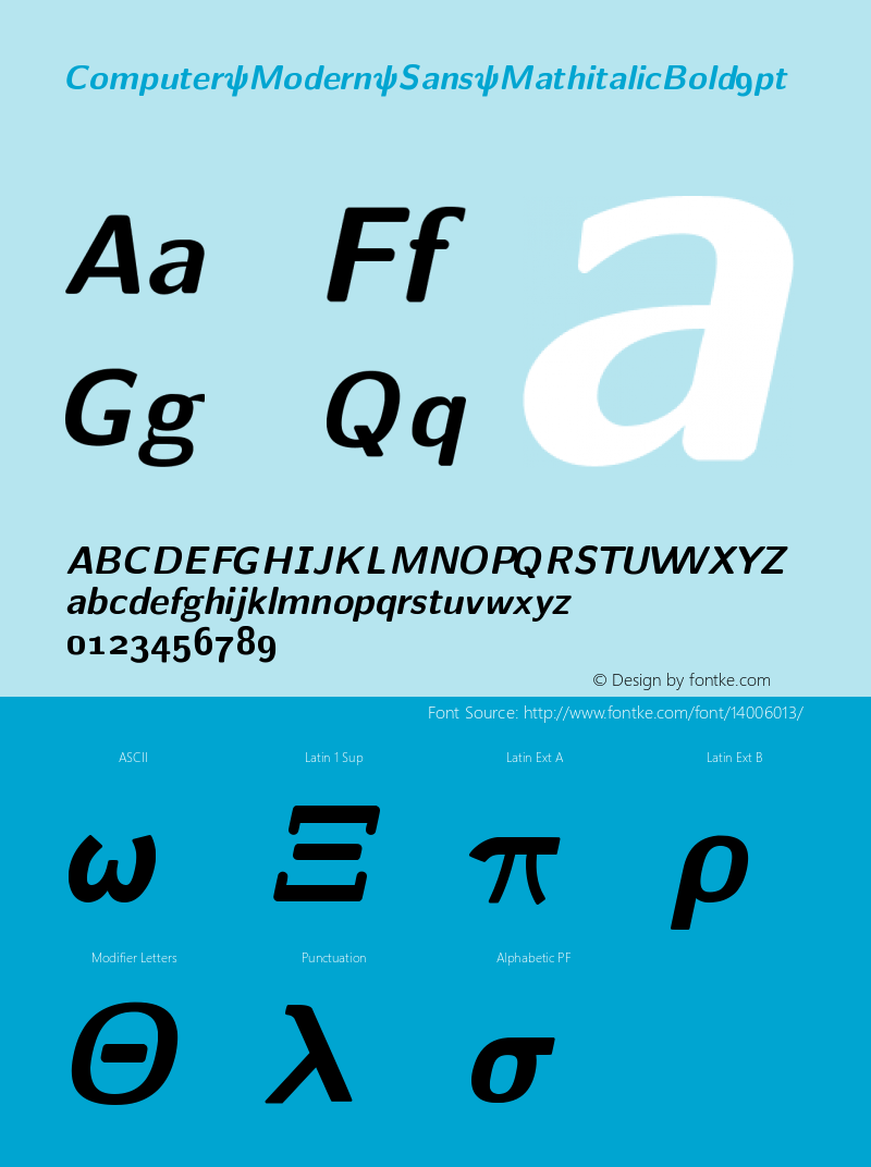 Computer Modern Sans MathitalicBold9pt Version 001.001 Font Sample