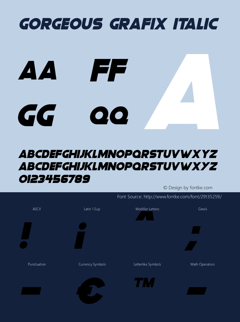 Gorgeous Grafix Italic Version 1.00 April 7, 2019, initial release Font Sample