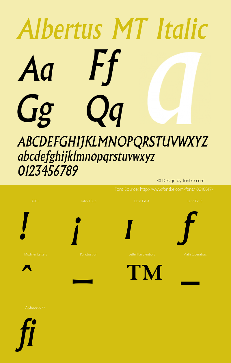 Albertus MT Italic 001.000 Font Sample