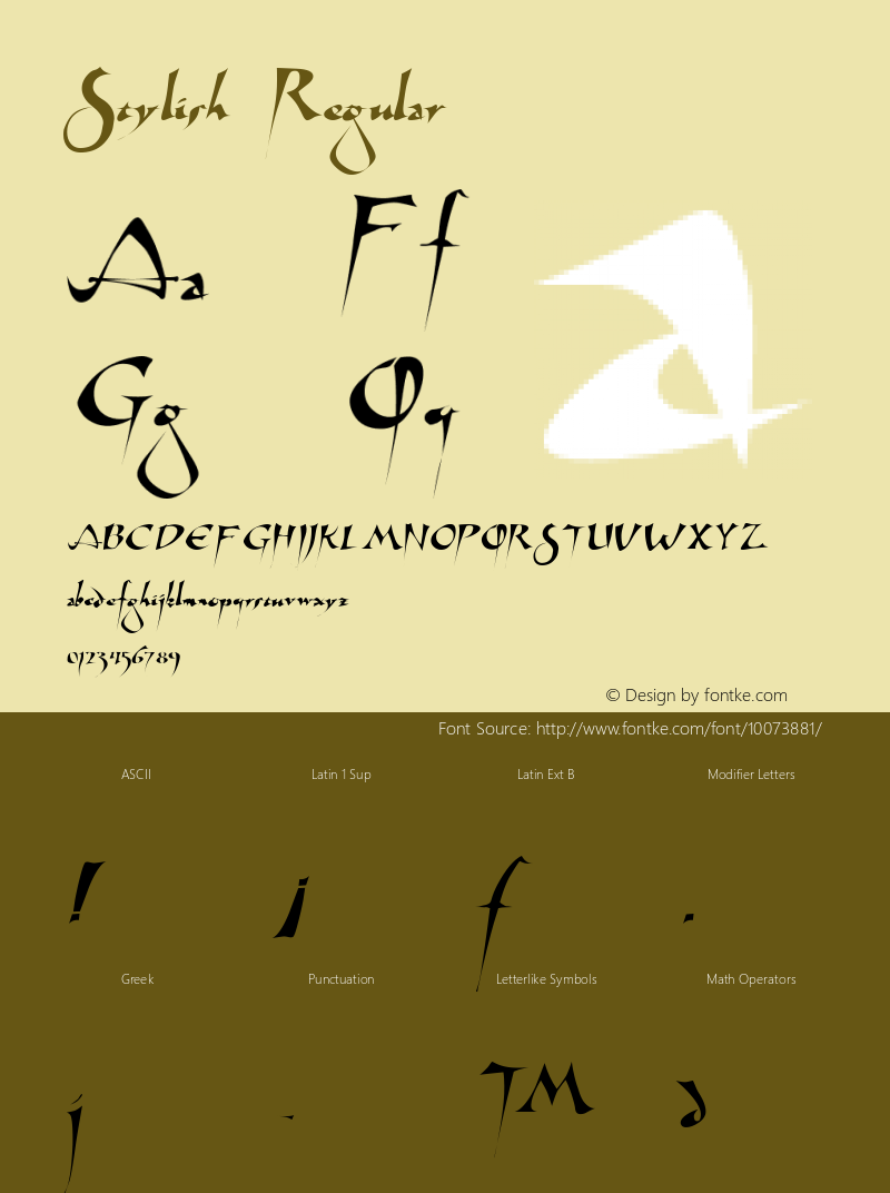 Stylish Regular Macromedia Fontographer 4.1 12/09/2000 Font Sample