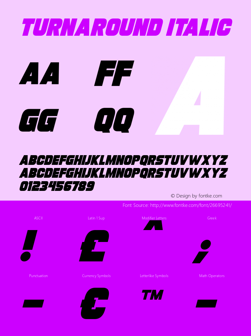 Turnaround Italic Version 1.00 August 30, 2018, initial release Font Sample
