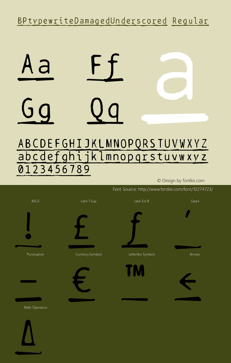 BPtypewriteDamagedUnderscored Regular Version 1.000 Font Sample