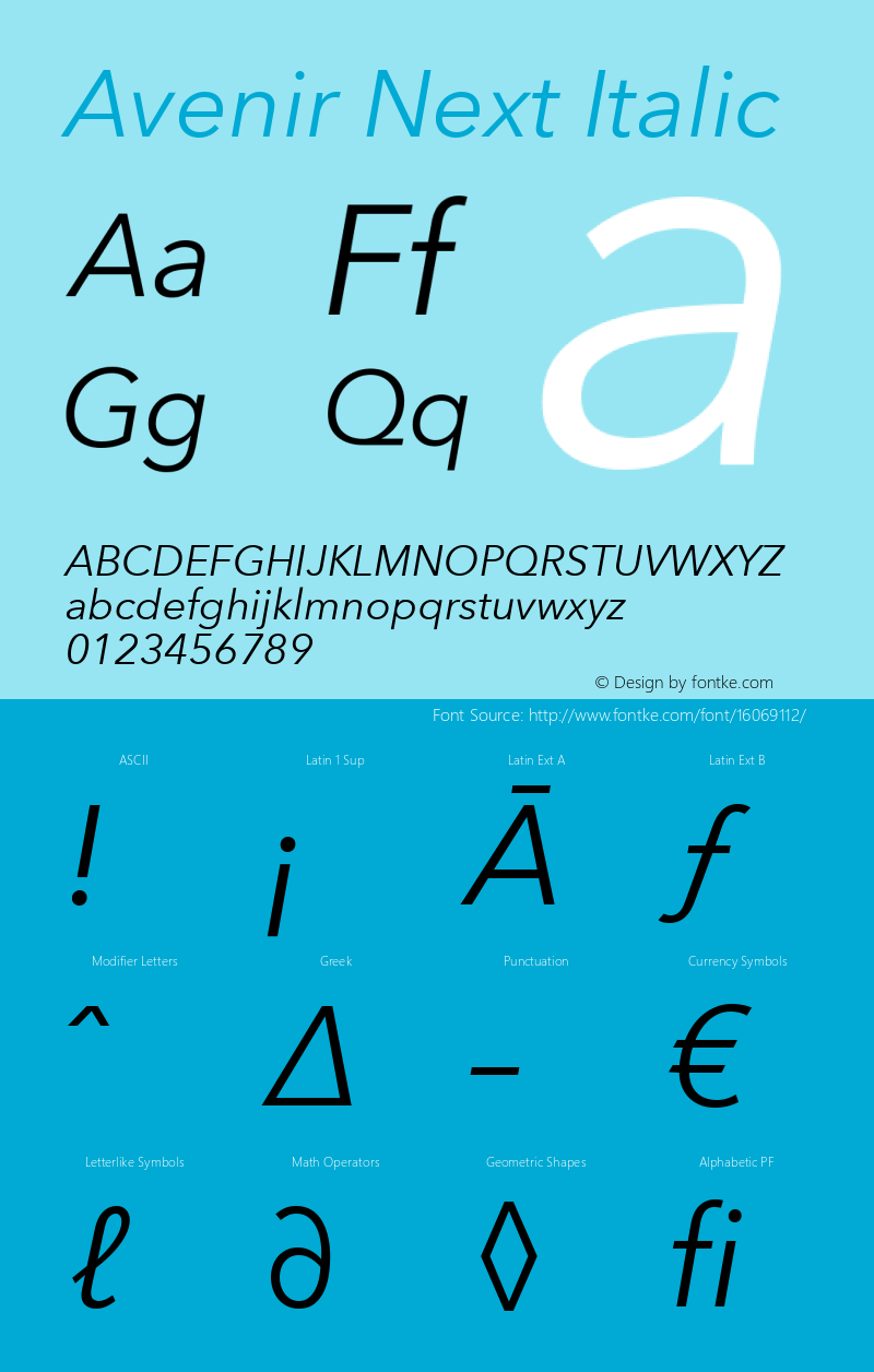 Avenir Next Italic 8.0d2e1 Font Sample