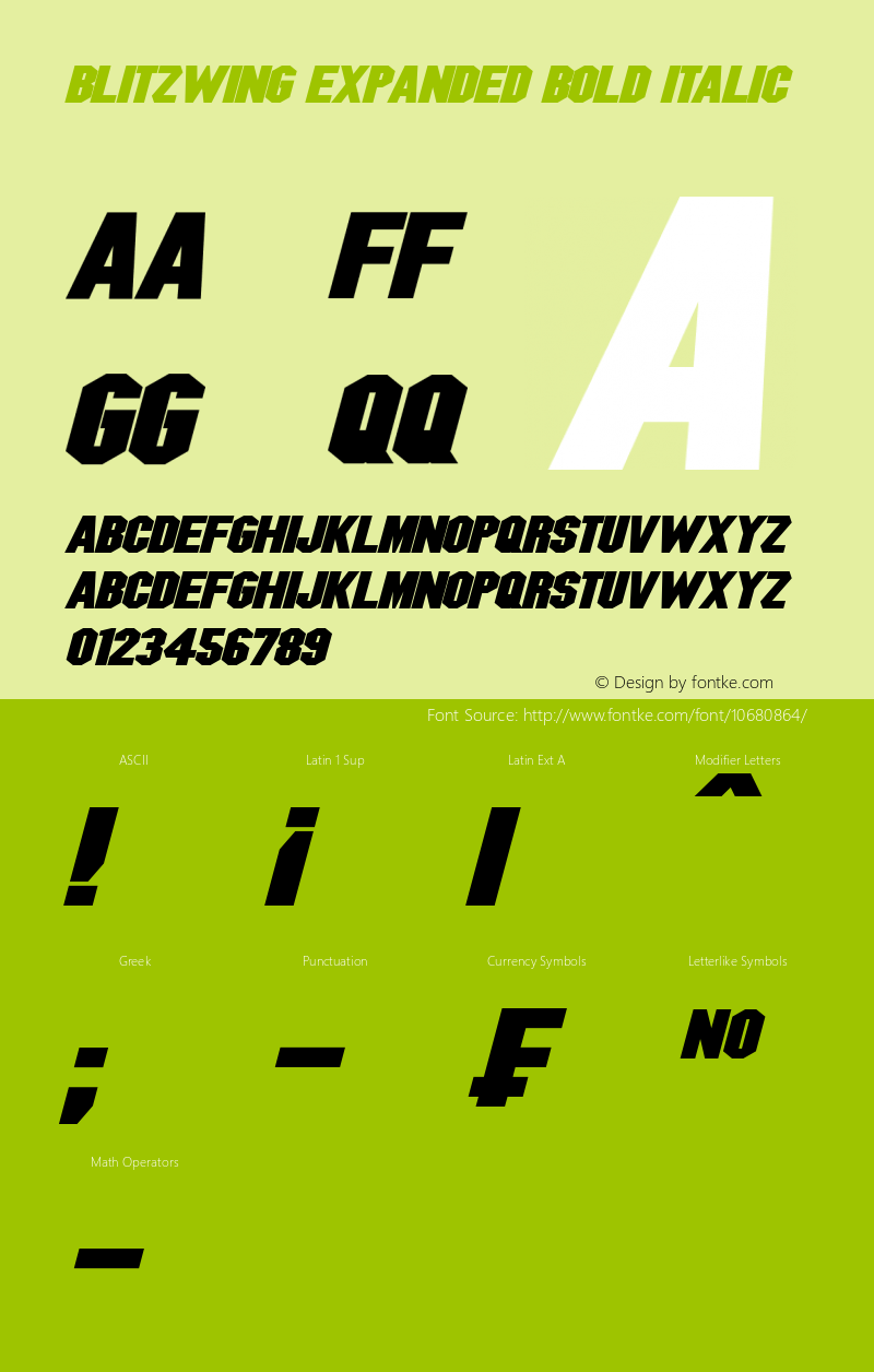 Blitzwing Expanded Bold Italic Version 1.10 March 26, 2015 Font Sample