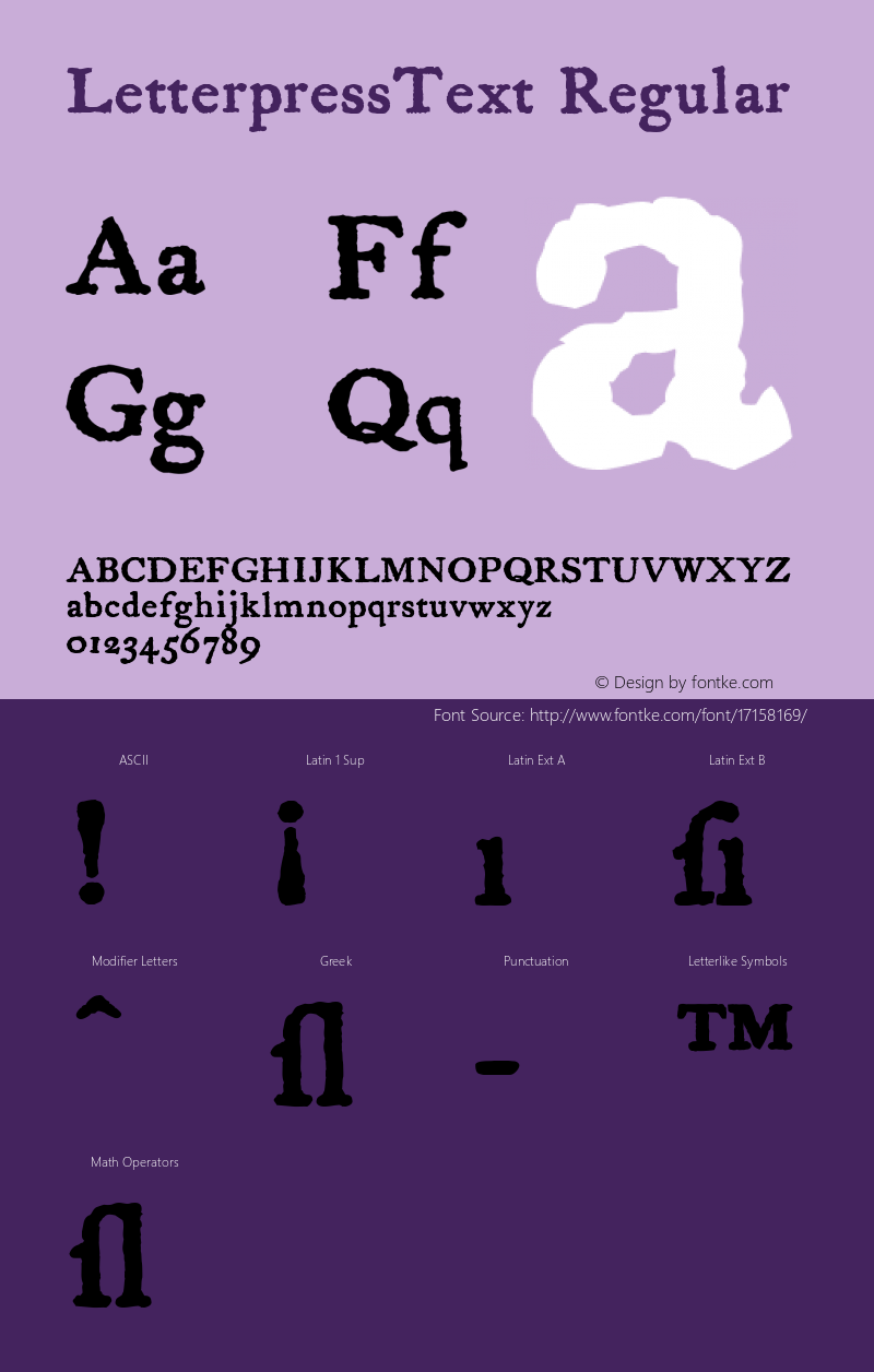 LetterpressText Regular Version 4.10 Font Sample