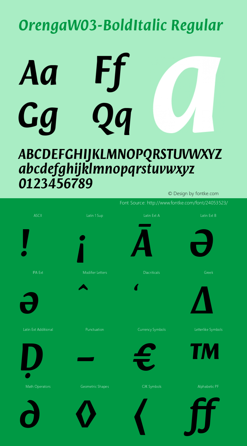 Orenga W03 Bold Italic Version 1.00 Font Sample