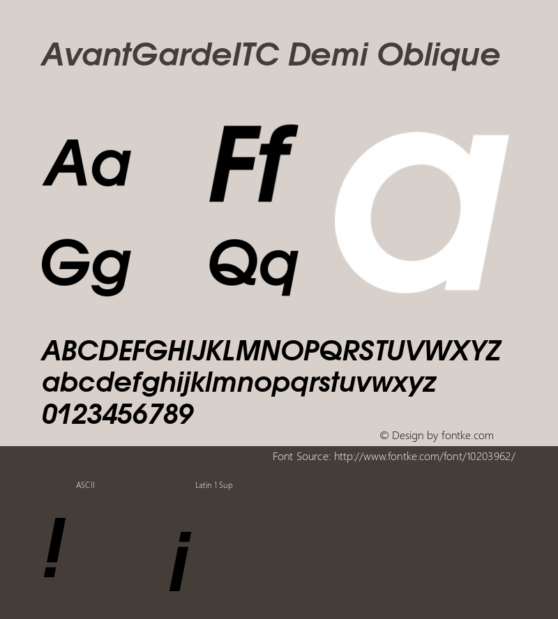 AvantGardeITC Demi Oblique 001.000 Font Sample