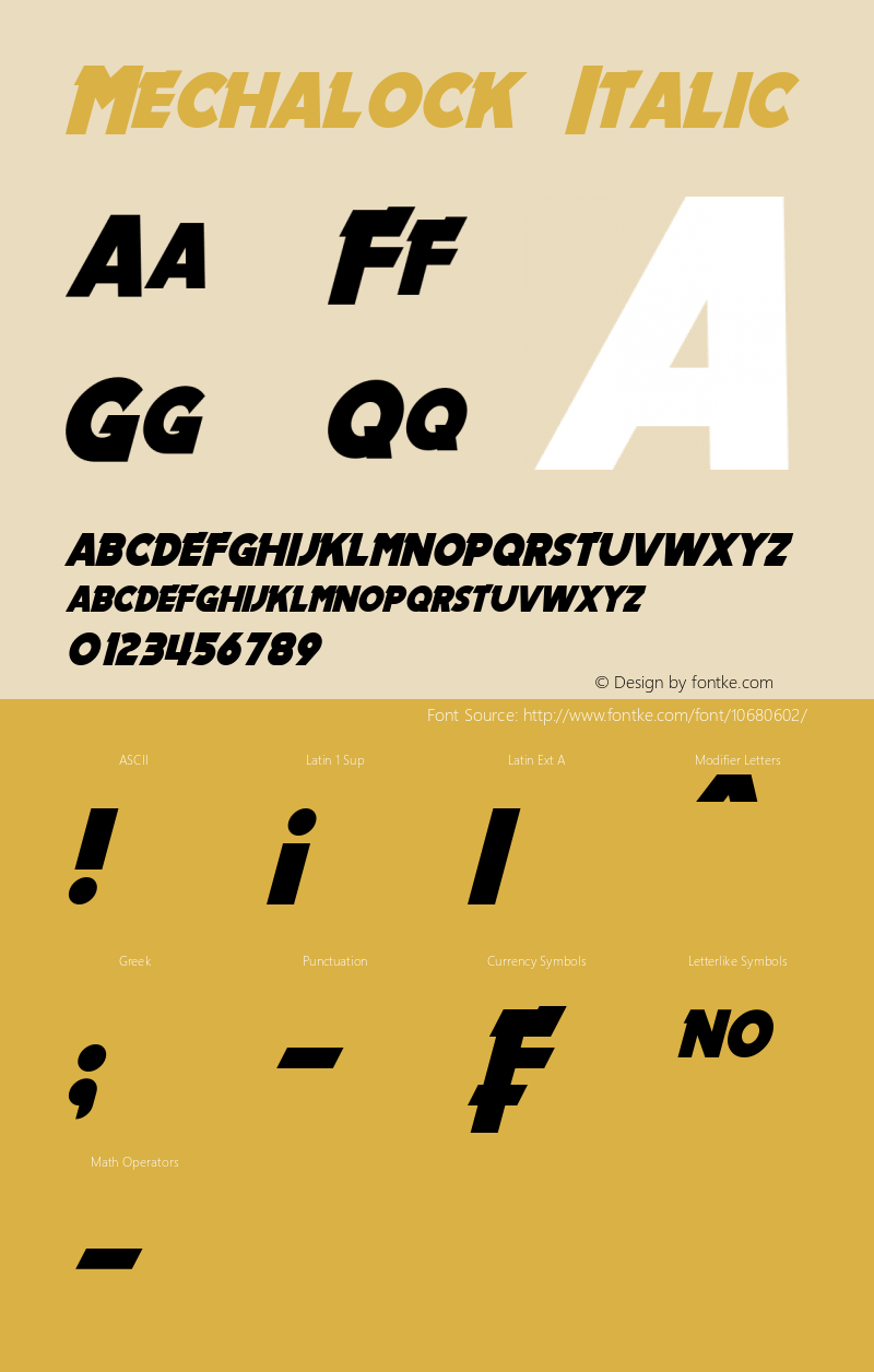 Mechalock Italic Version 1.10 March 25, 2015 Font Sample