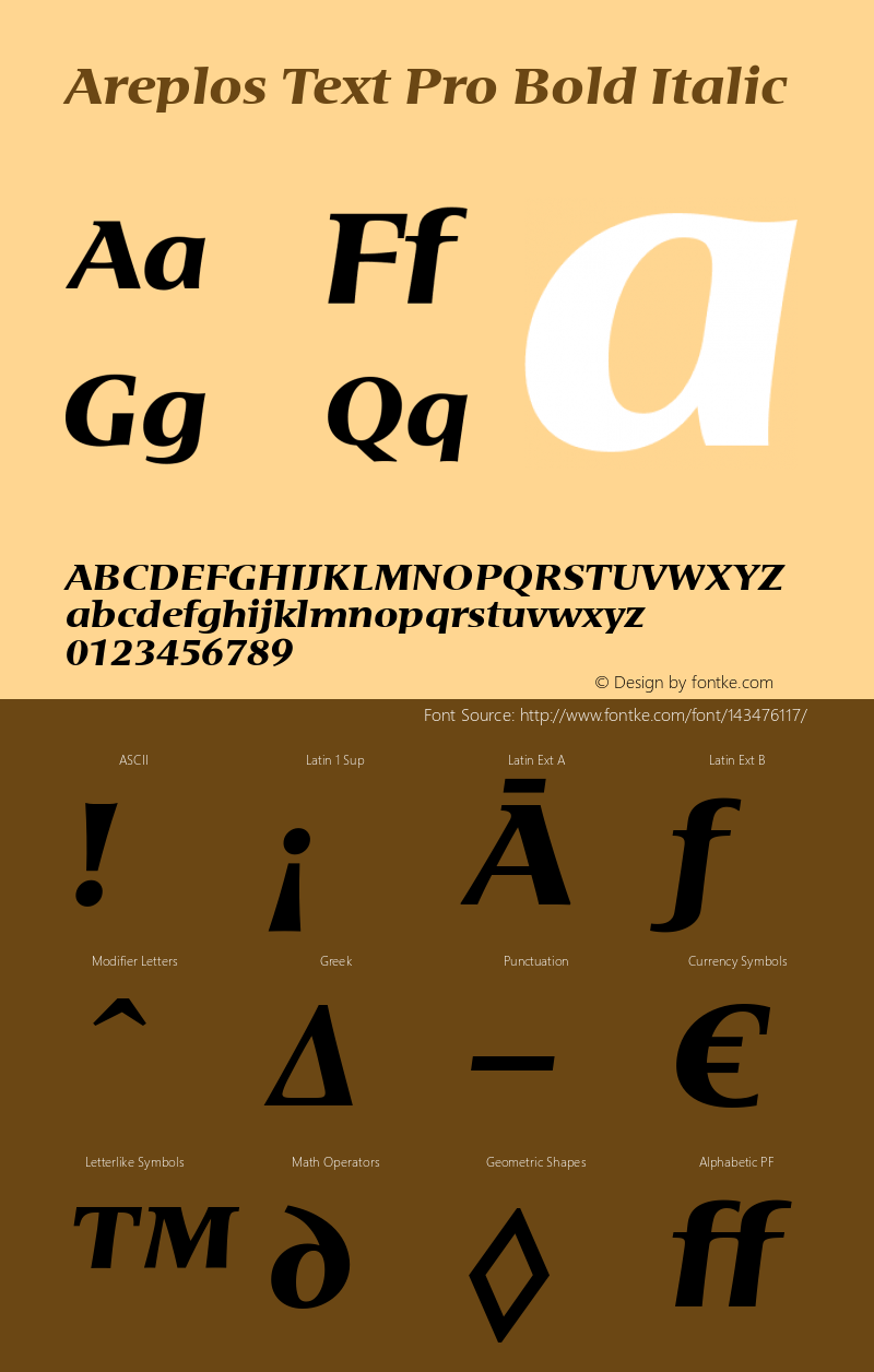 Areplos Text Pro Bold Italic Version 1.000 2005 initial release Font Sample