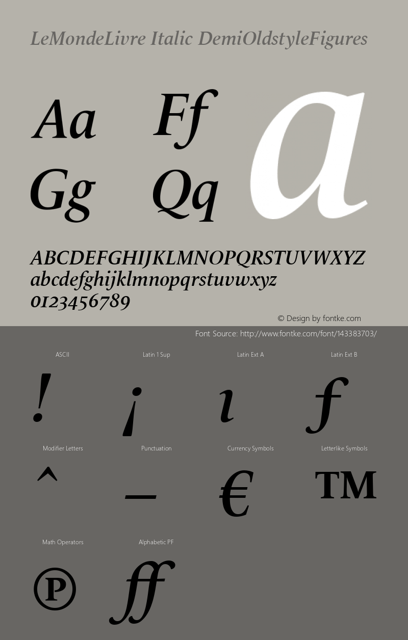 LeMondeLivre Demi Italic Oldstyle Figures 001.007 Font Sample