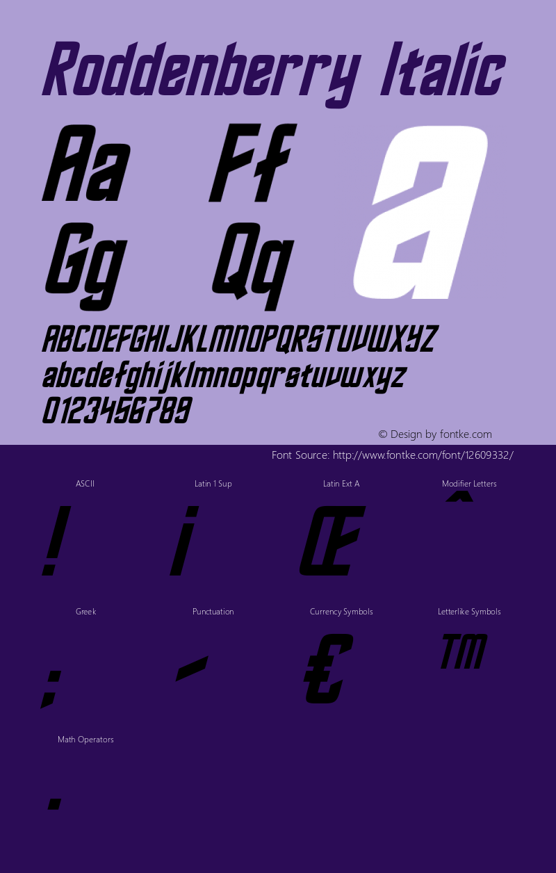 Roddenberry Italic Version 1.10 July 29, 2014 Font Sample