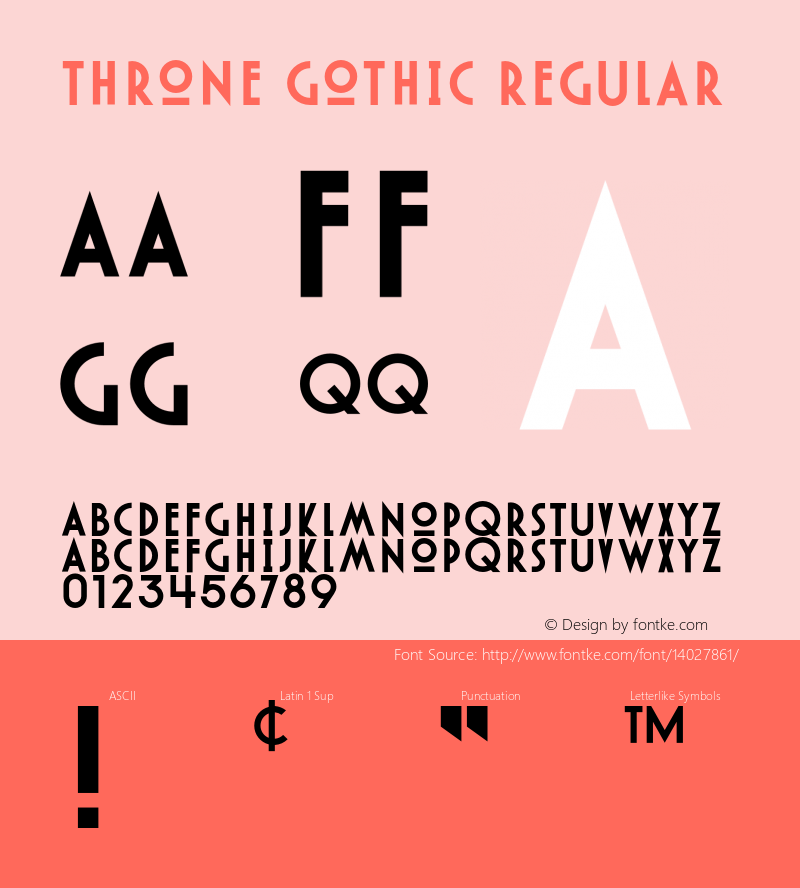 Throne Gothic Regular Version 1.000 Font Sample