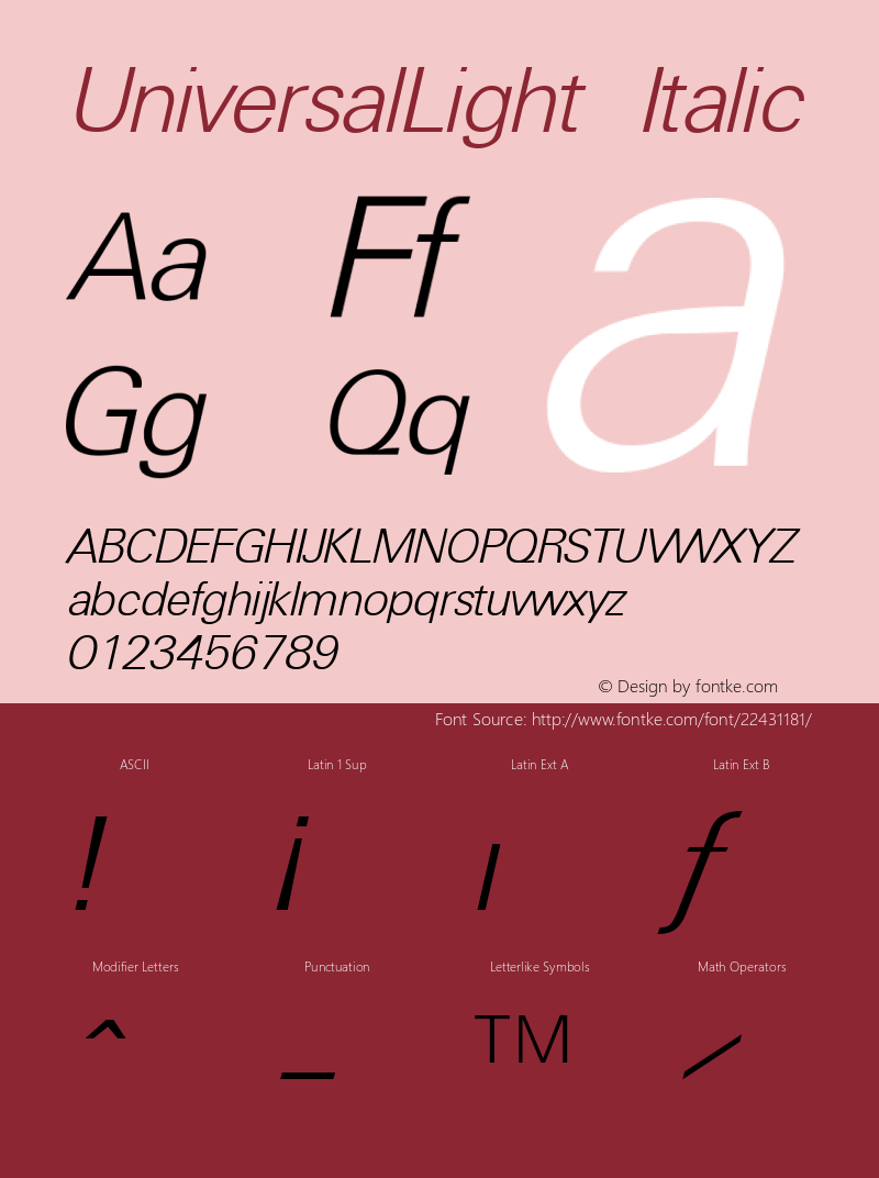 UniversalLight Italic Altsys Fontographer 3.5  7/17/96 Font Sample