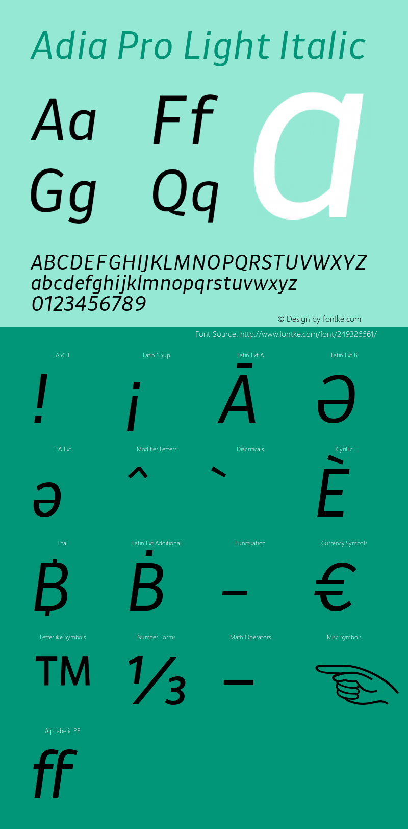 Adia Pro Light Italic Version 1.000图片样张