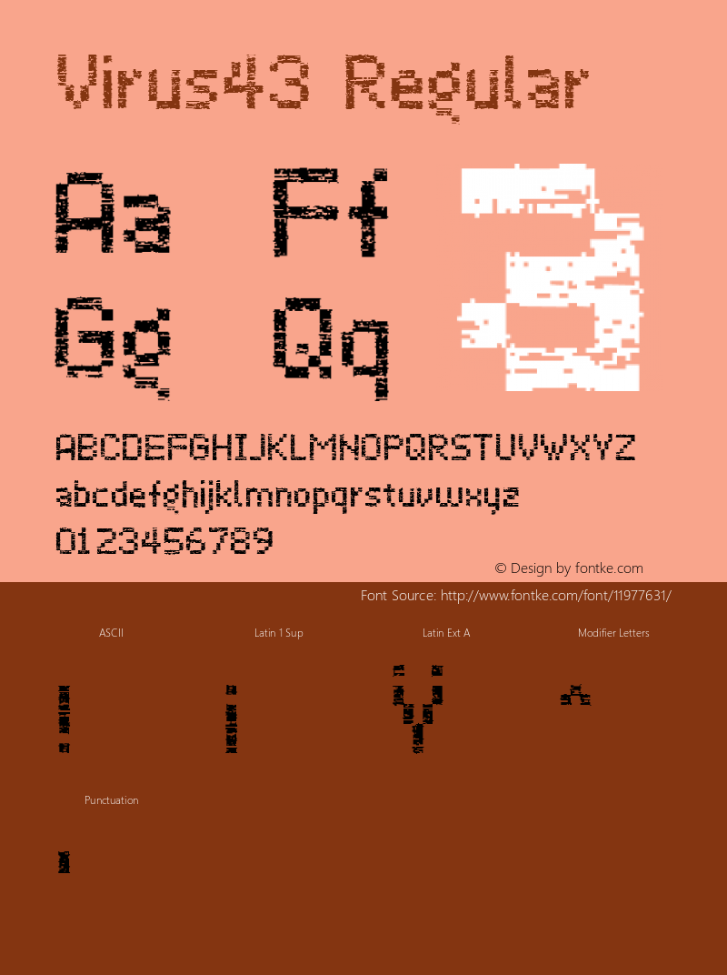 Virus43 Regular Version 1.0; 2002 Font Sample