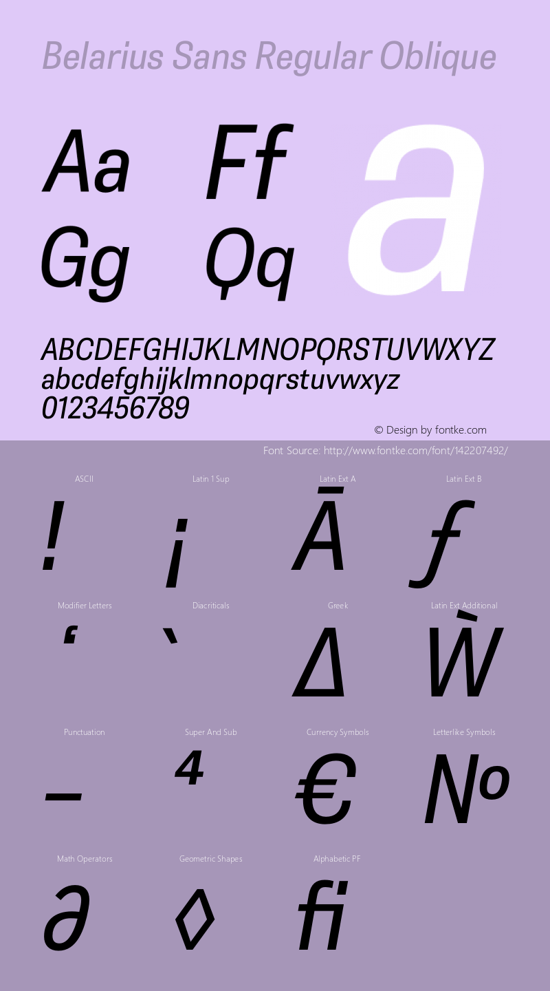 Belarius Sans Regular Oblique Version 1.001 Font Sample