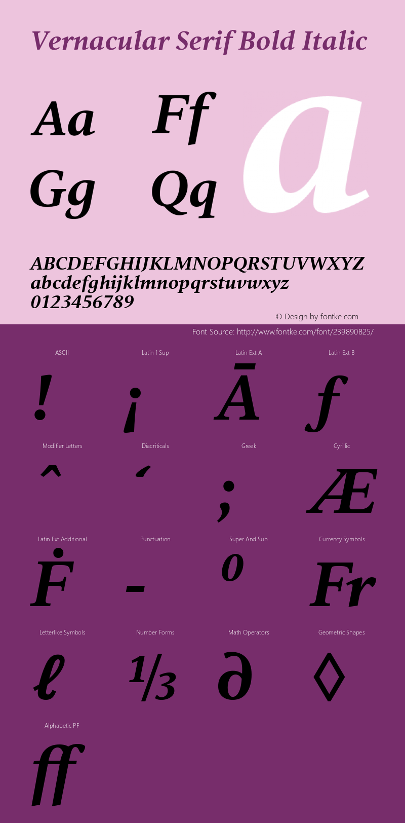 Vernacular Serif Bold Italic Version 3.00; ttfautohint (v1.5)图片样张