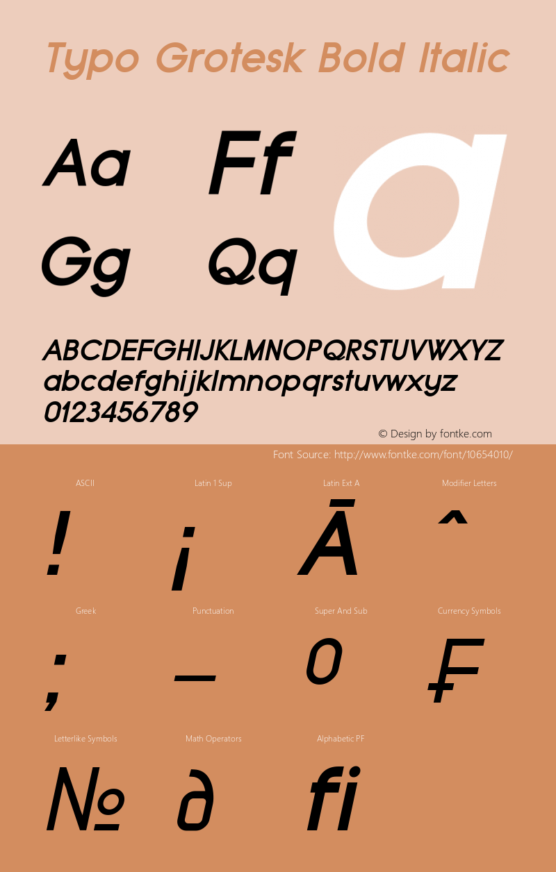 Typo Grotesk Bold Italic Version 1.00 February 21, 2015, initial release Font Sample