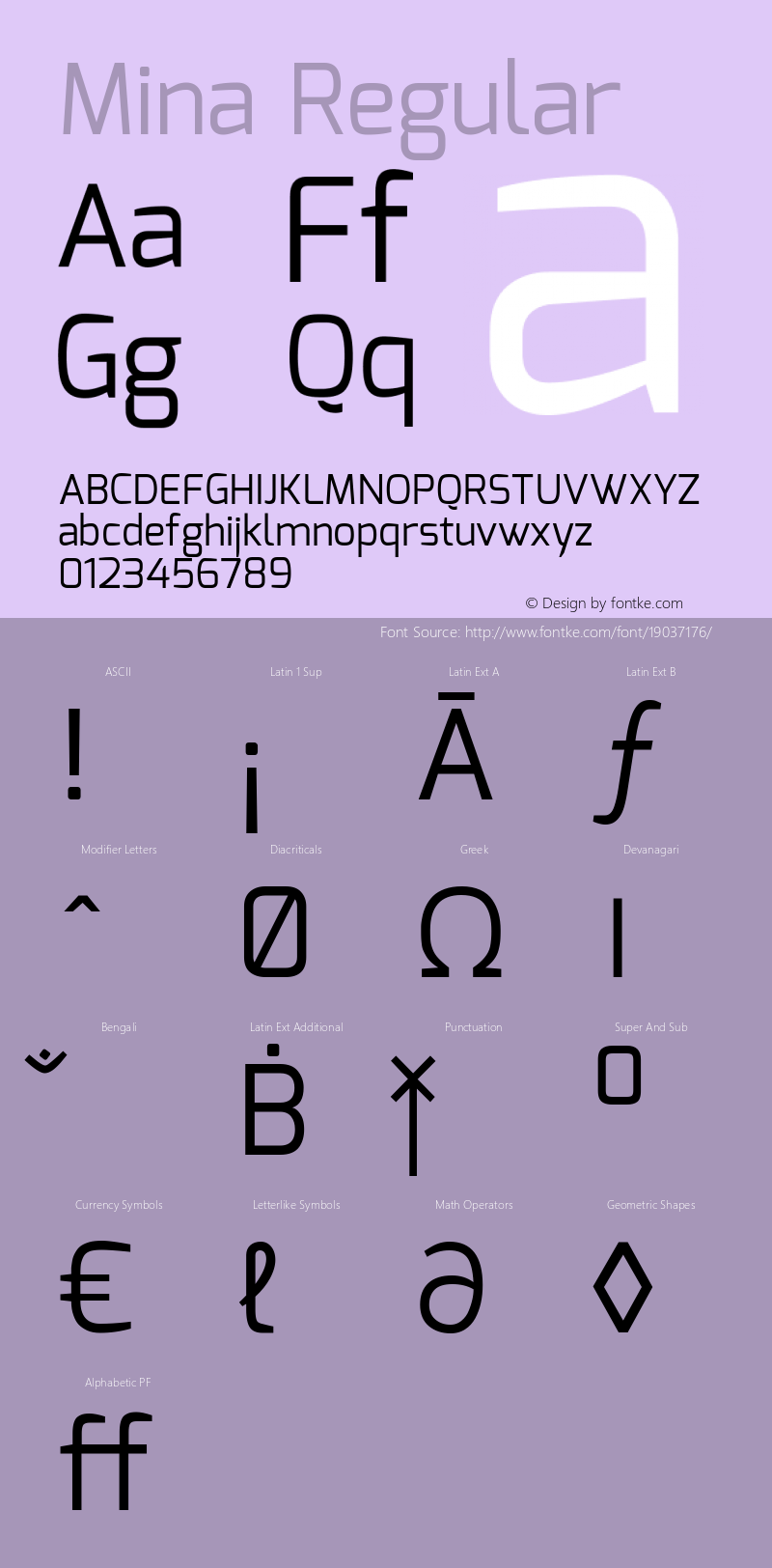 Mina Regular Version 1.000; ttfautohint (v1.6) Font Sample