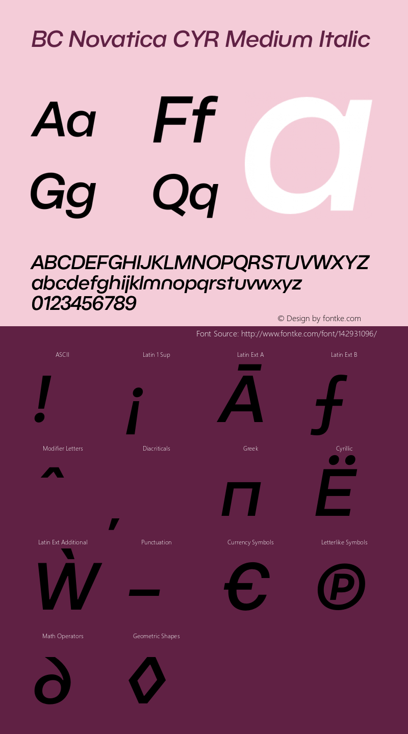 BC Novatica CYR Medium Italic Version 1.000;hotconv 1.0.109;makeotfexe 2.5.65596 Font Sample