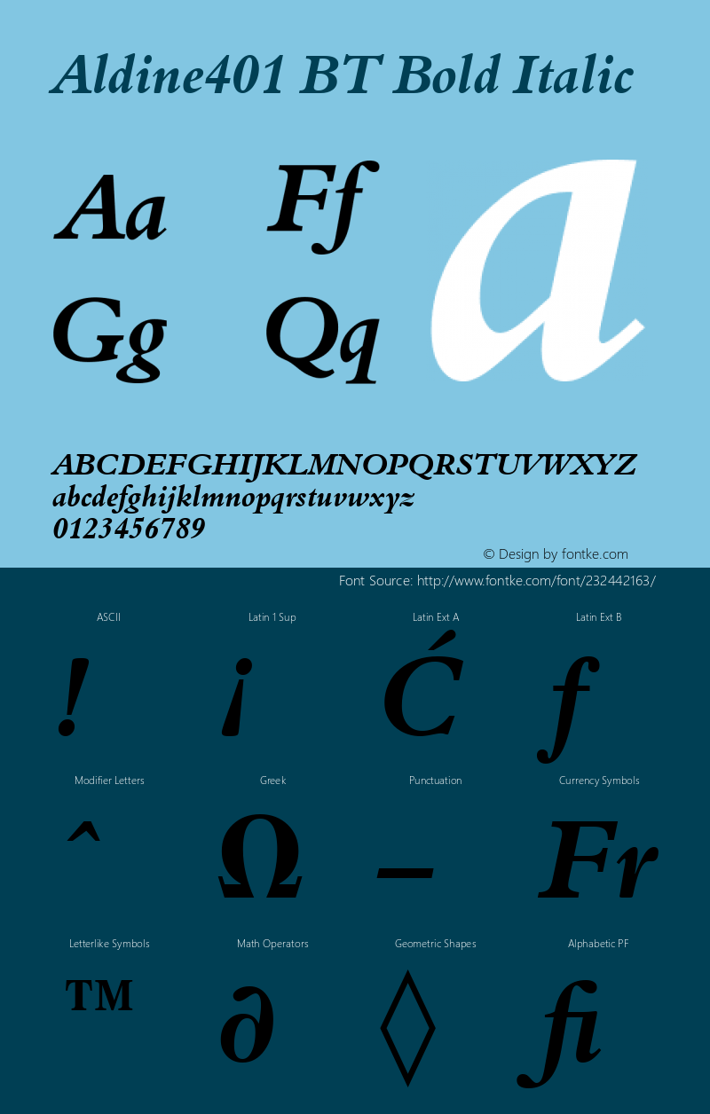 Aldine401 BT Bold Italic Version 1.01 emb4-OT图片样张