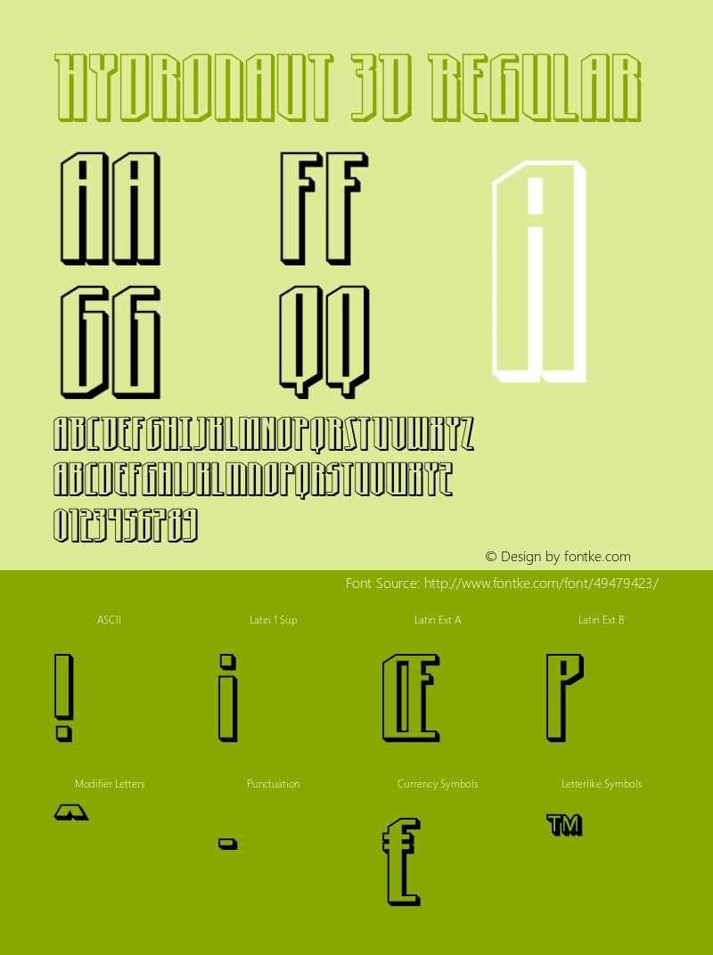 Hydronaut 3D Version 1.0; 2019 Font Sample