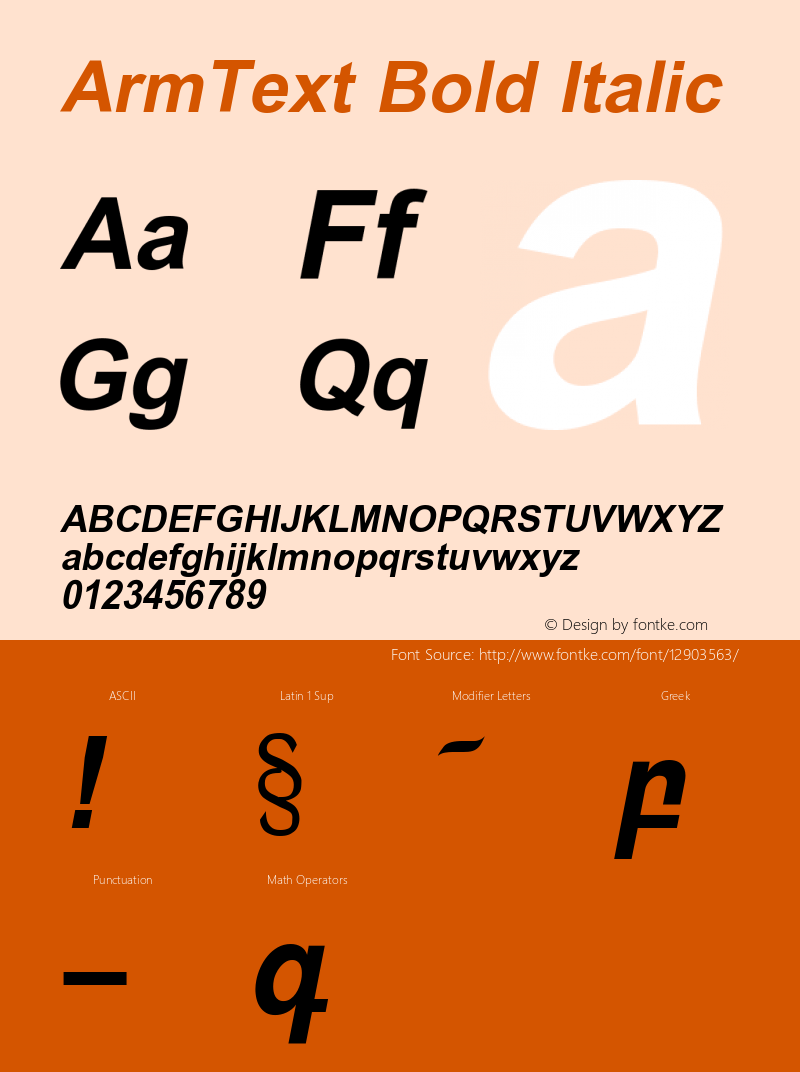 ArmText Bold Italic Version 2.90; 1994 Font Sample