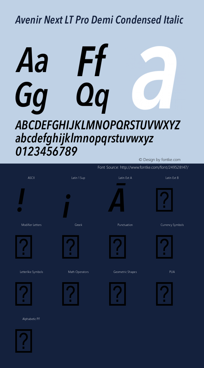 Avenir Next LT Pro Demi Condensed Italic Version 3.00图片样张